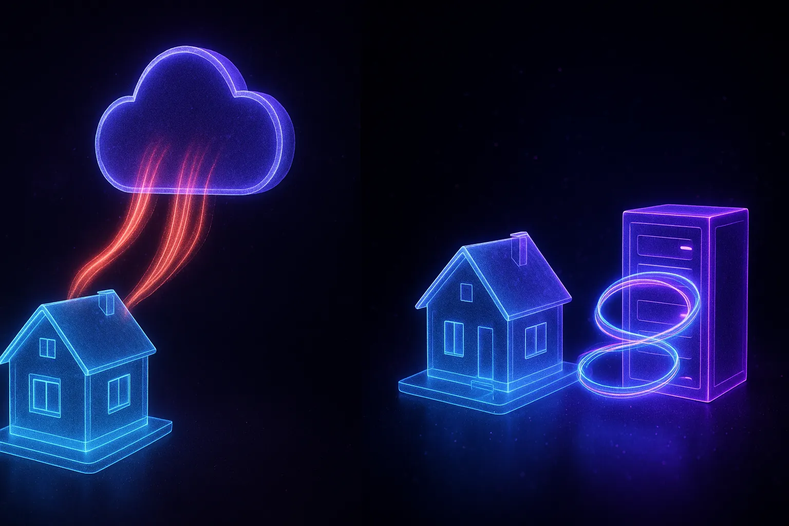 رسم يوضّح مسار البيانات إلى السحابة مقابل التخزين المحلي