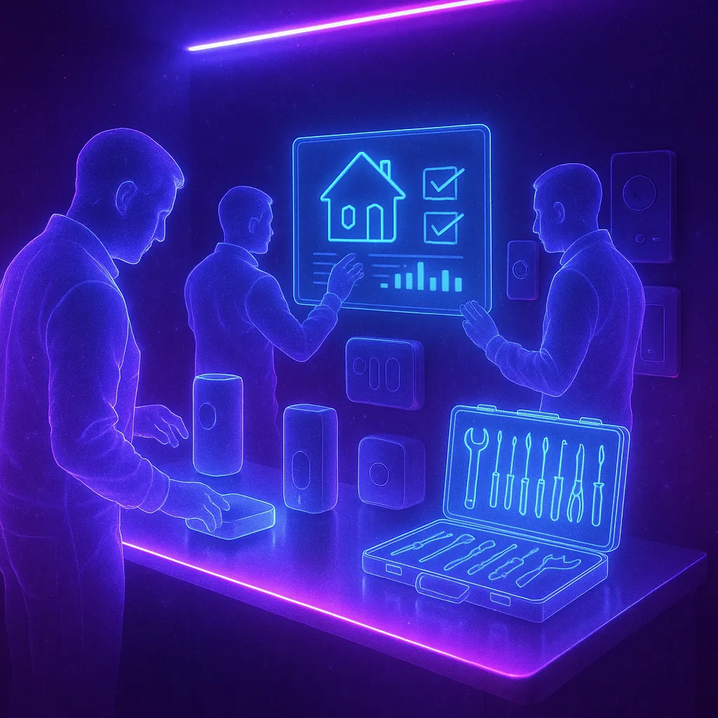 فريق دعم فني مع أجهزة ذكية